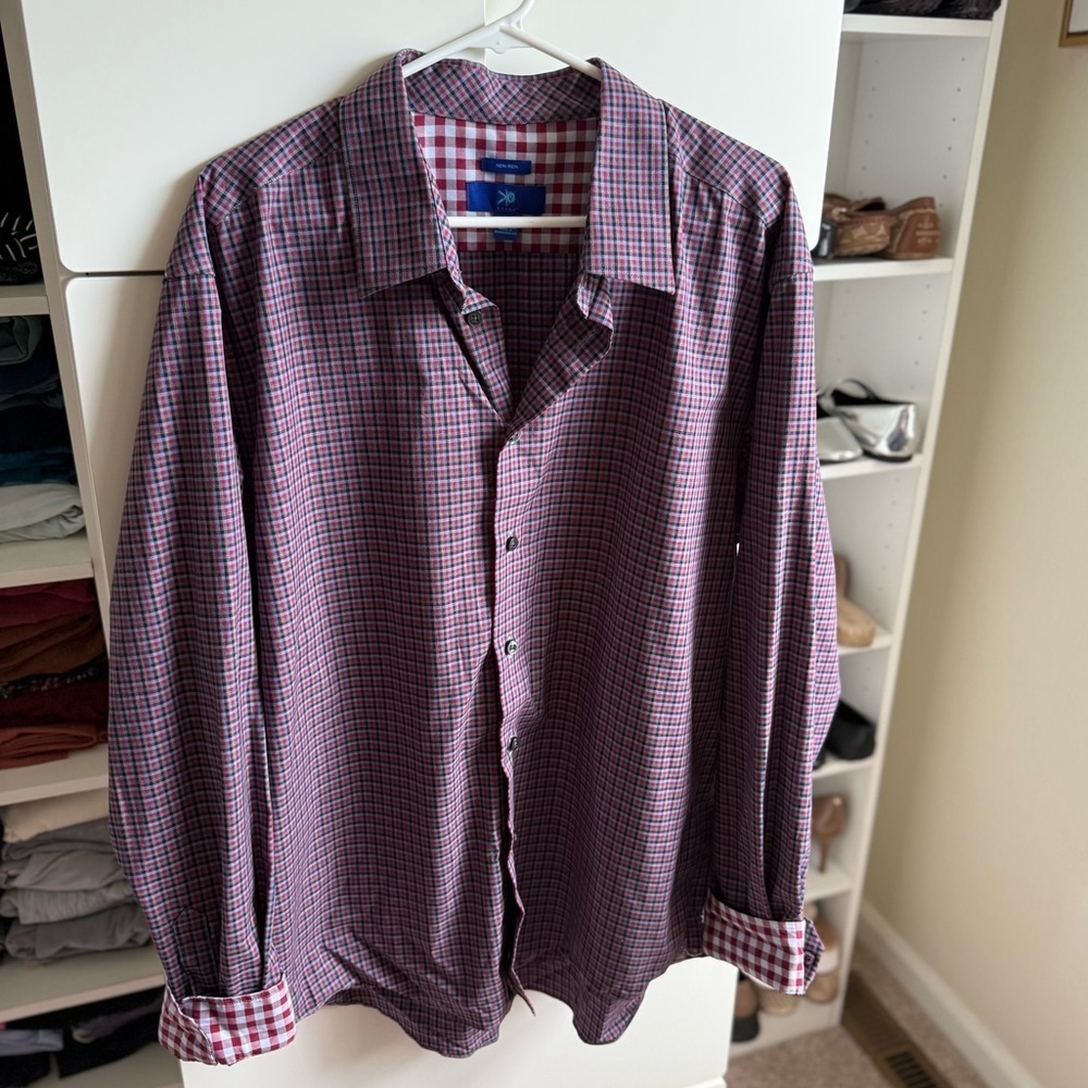 Men's Egara Purple and Blue Checkered Long Sleeve Shirt Size XXL